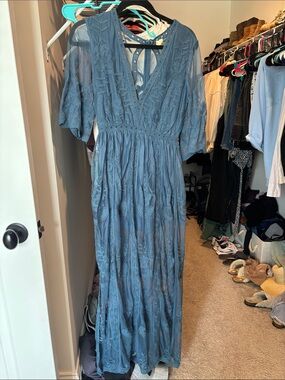 Wishlist Dusty Blue Embroidered Maxi Dress